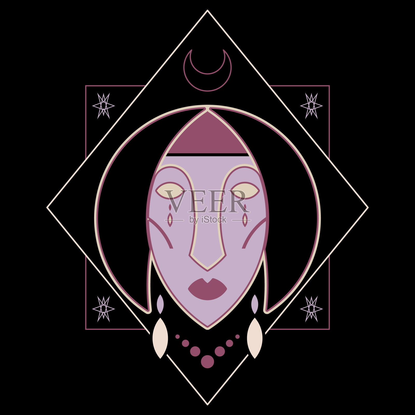 简单,优雅,精神,深奥,月亮女神图腾塔罗牌和服装,贴纸线艺术矢量插图插画图片素材