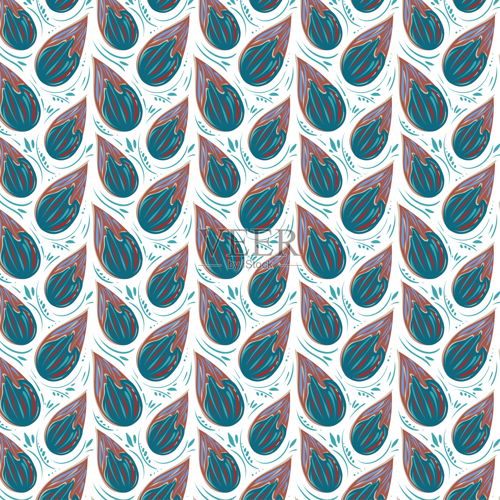 复古的东方图案与小花在白色的背景插画图片素材