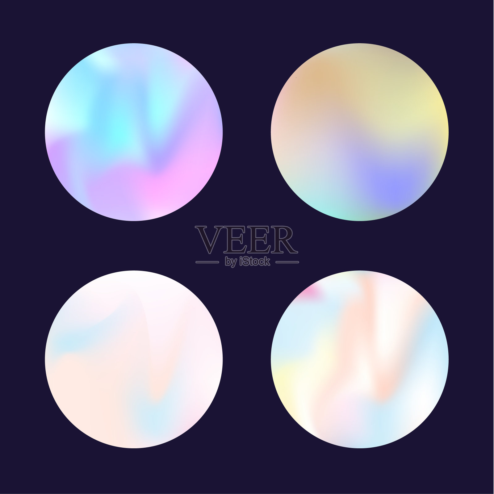 梯度圆设置与全息网格。抽象的全息图。插画图片素材