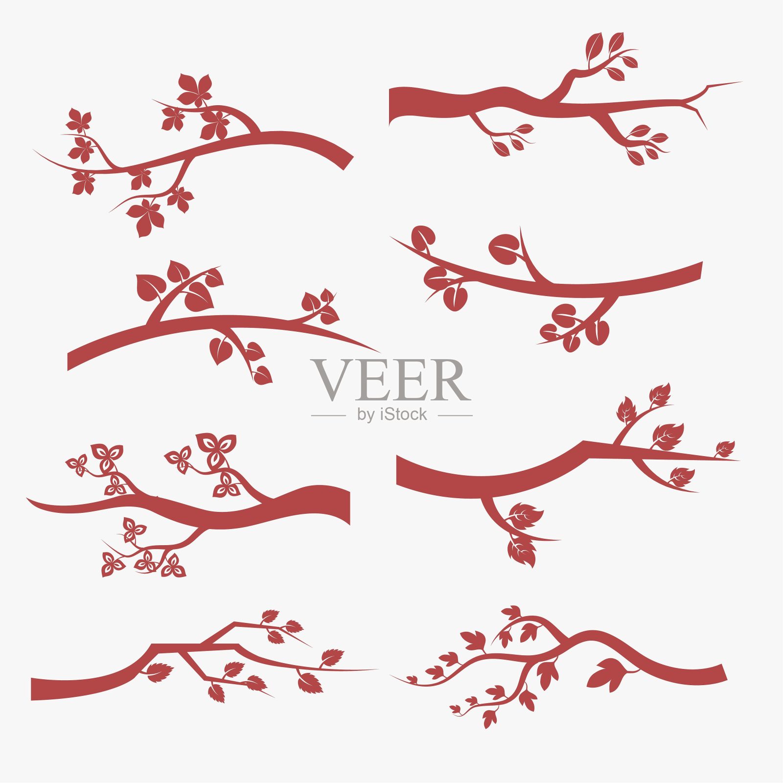 树枝剪影与树叶集树枝树插图插画图片素材