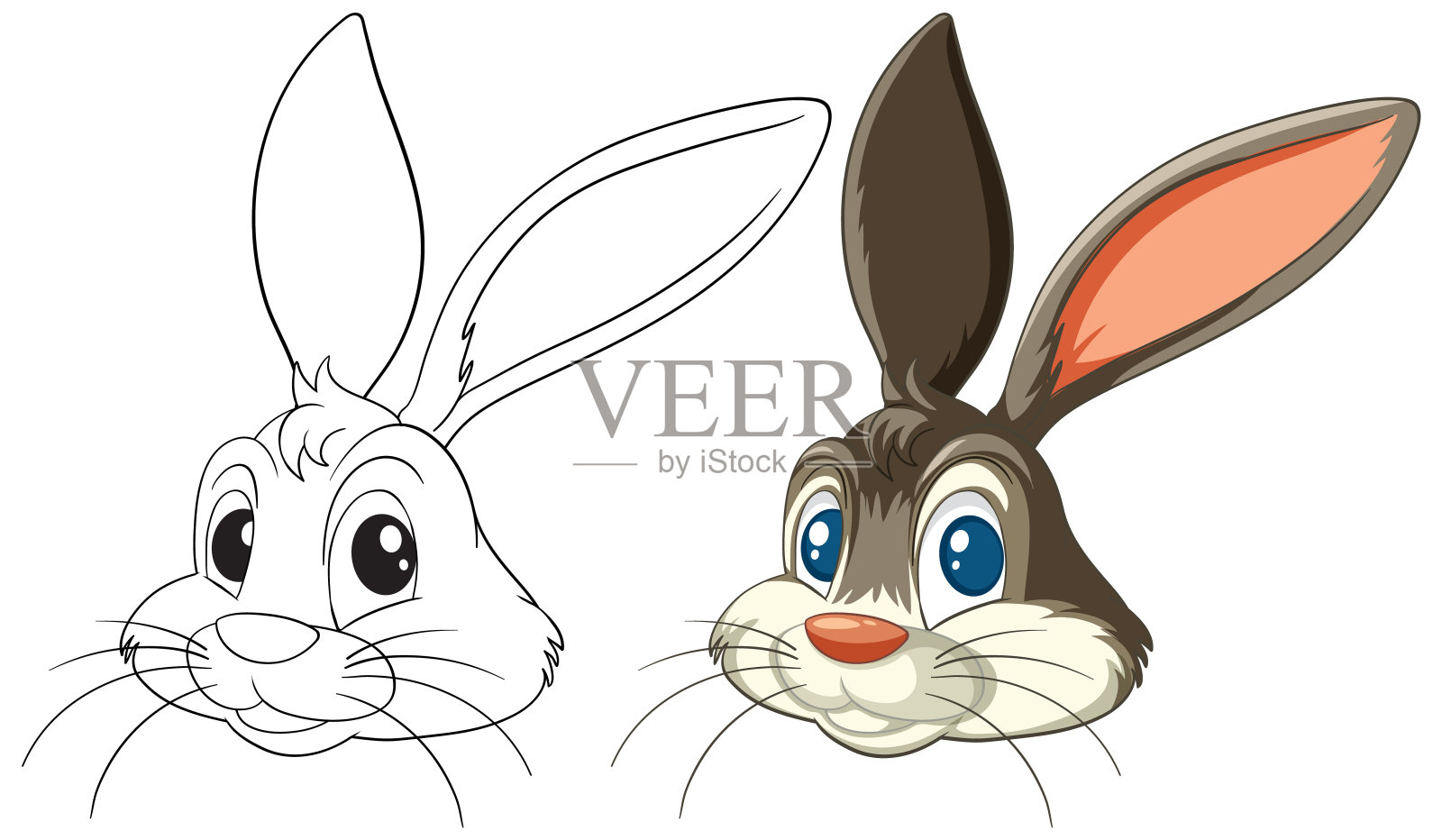 矢量插图的两个快乐的兔子头插画图片素材