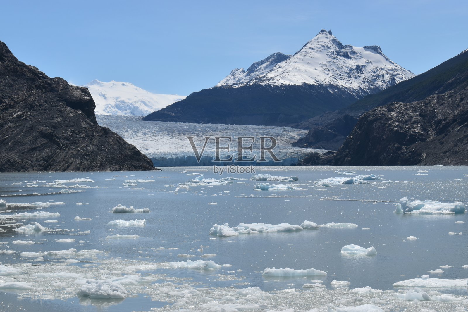托雷斯德尔潘恩国家公园的格雷冰川和格雷湖照片摄影图片