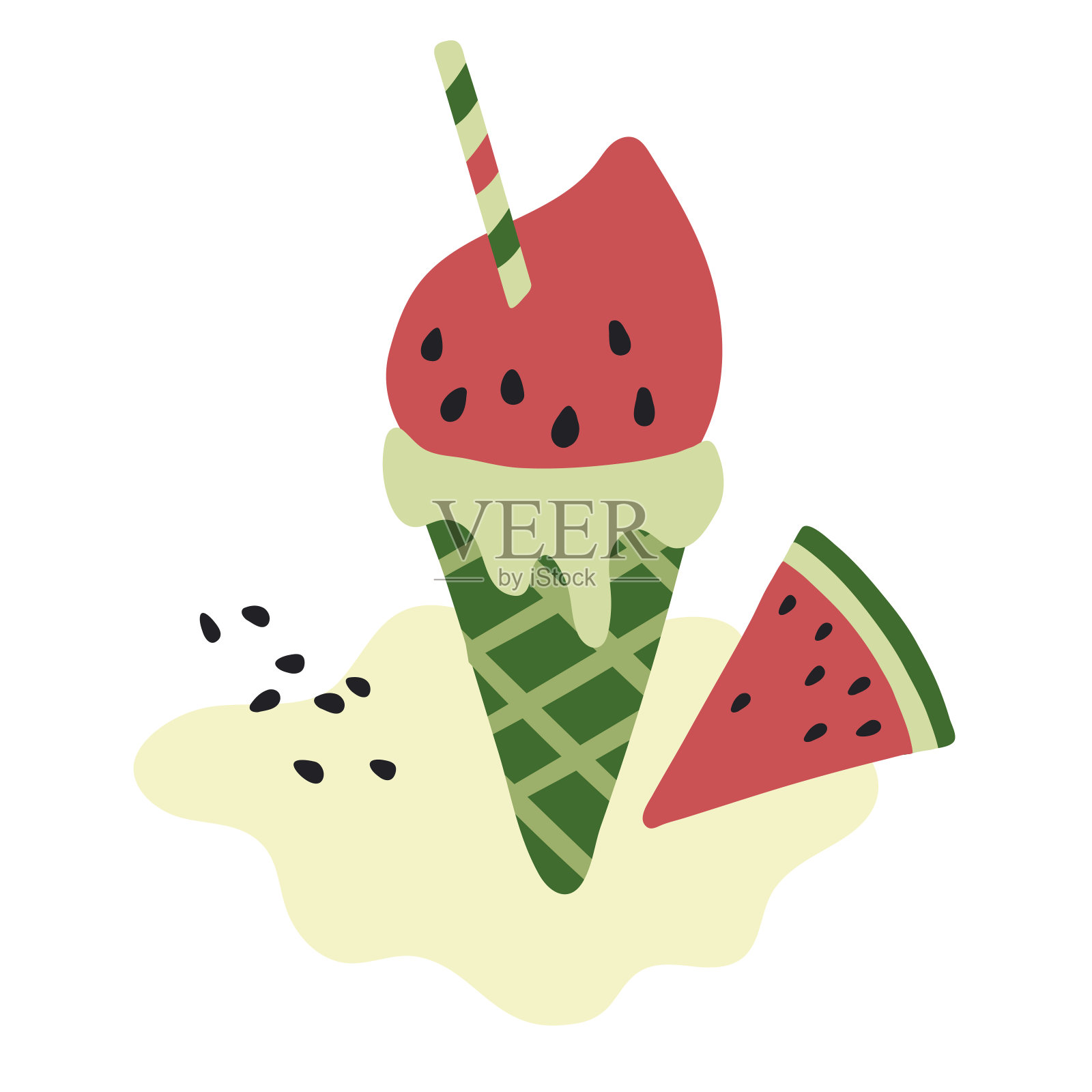 西瓜冰淇淋平面简单矢量插图插画图片素材