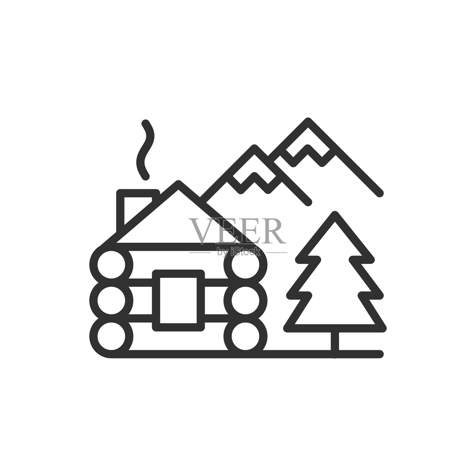 山地度假,线性图标。在树林和山上的家。线条可编辑的笔画插画图片素材