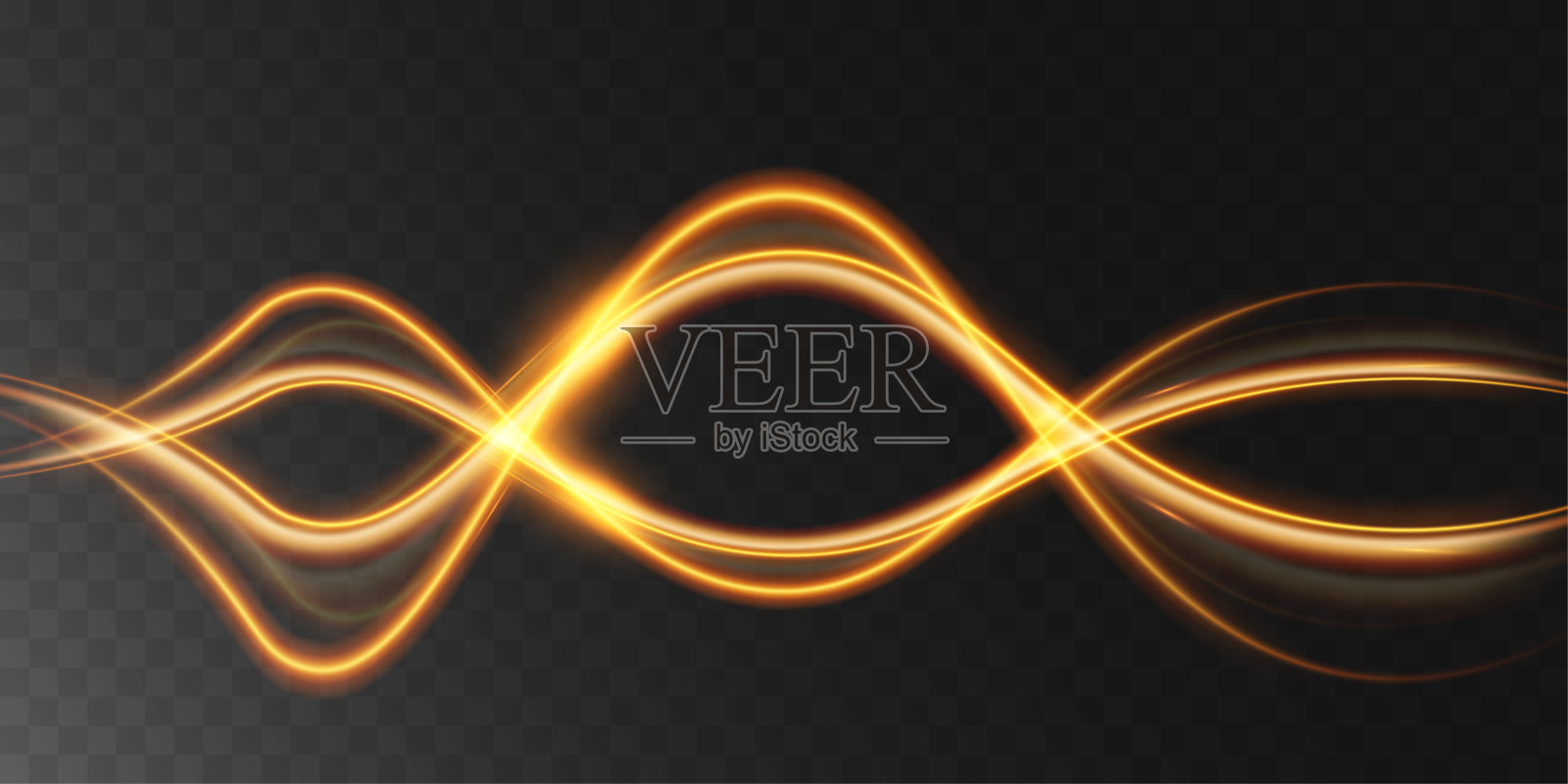 光波闪闪发光的金线。金色发光的设计元素。波浪状明亮条纹。插画图片素材