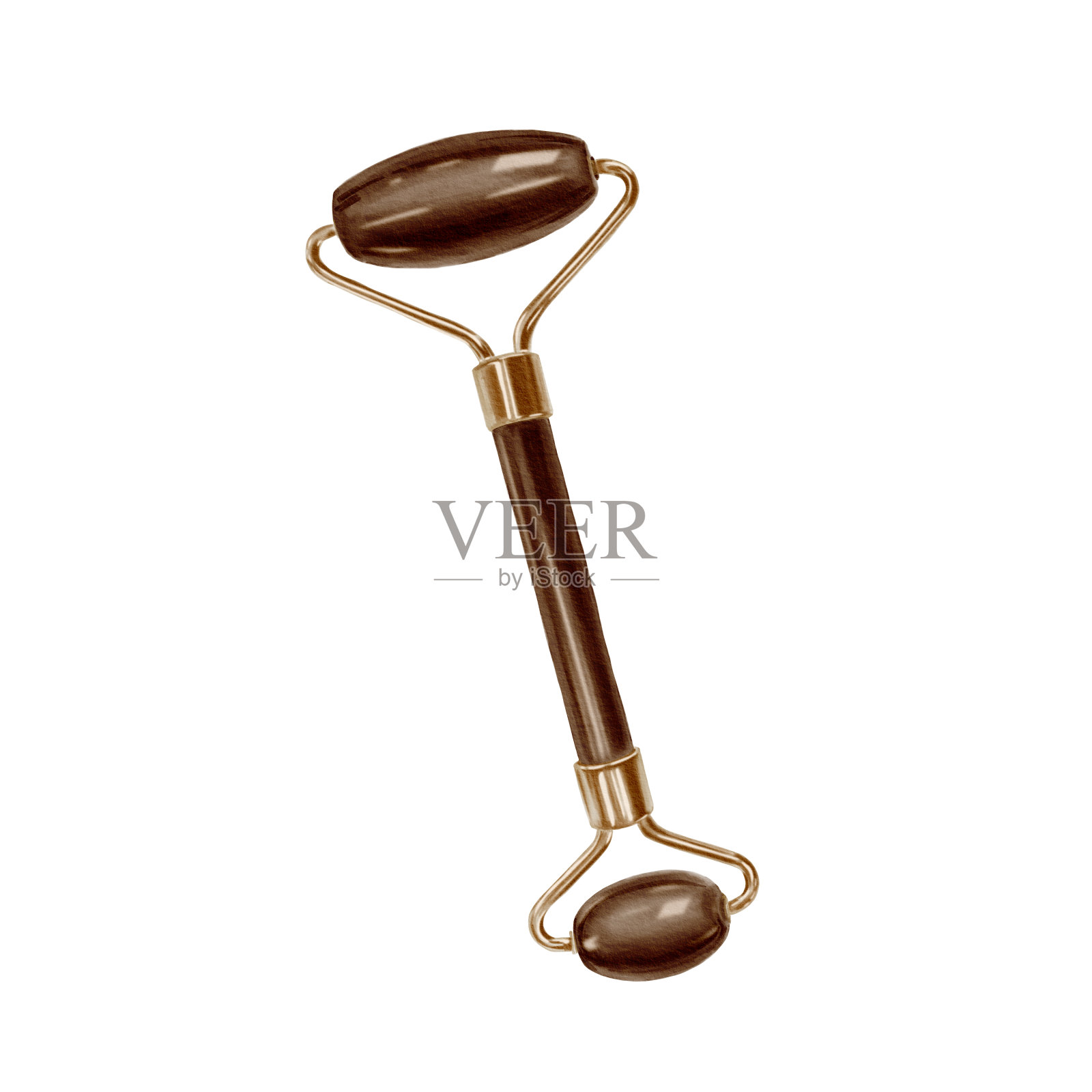 手绘水彩面部滚筒,面部按摩器孤立插图。个人护理,家庭水疗。用于时尚杂志、印刷品、横幅、邀请函、广告、美容院、美容护理。插画图片素材