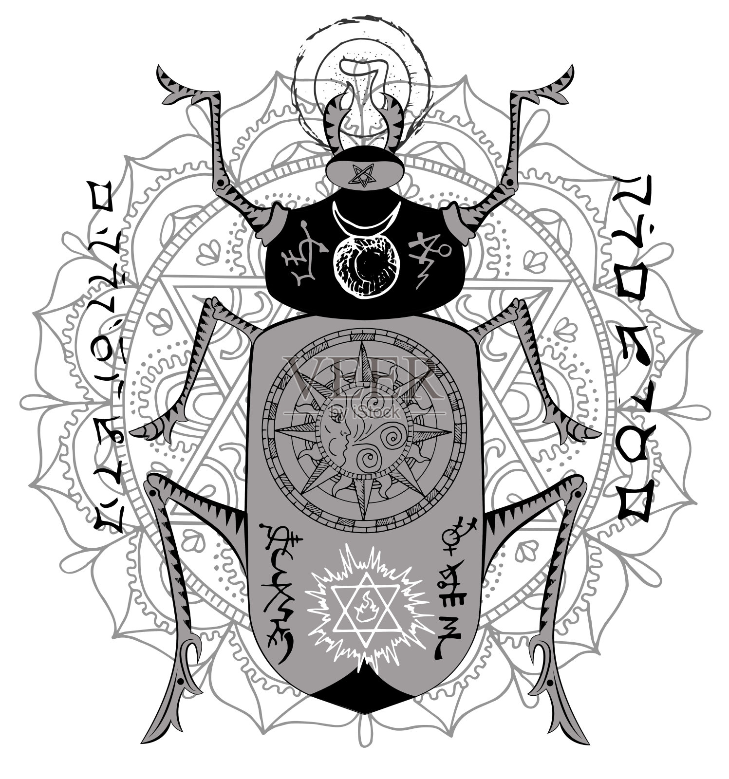 设计矢量艺术与神秘装饰的bug和深奥的符号插画图片素材