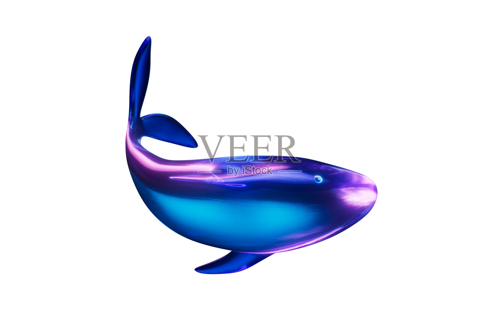 鲸鱼与黑暗霓虹灯效果,3d渲染。照片摄影图片