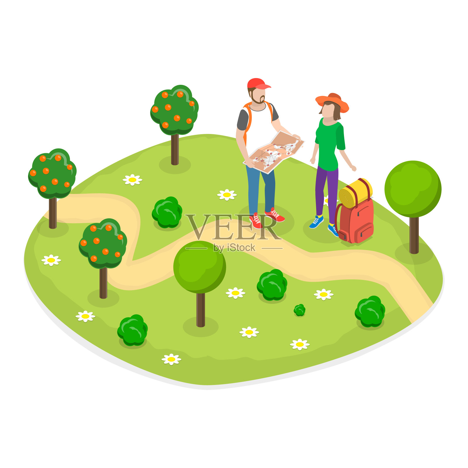 三维等距平面矢量集的小径冒险。项目3插画图片素材