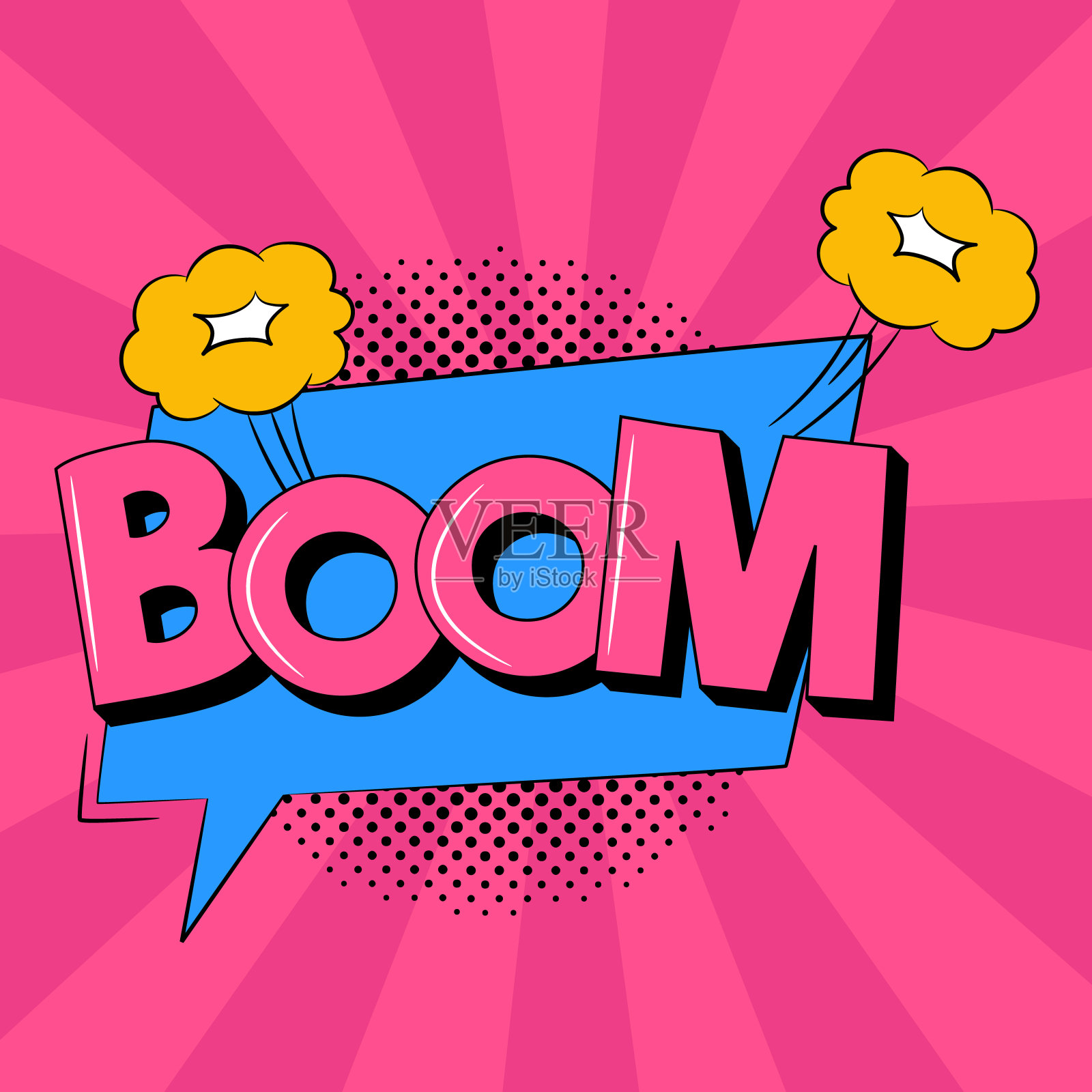 时尚复古风格的BOOM喜剧演讲泡泡。拟声的表达式插画图片素材