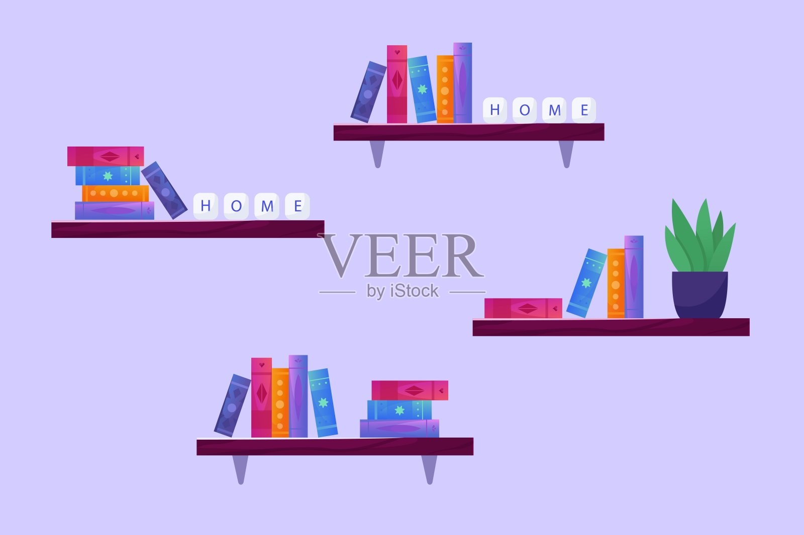 一套书架插画图片素材