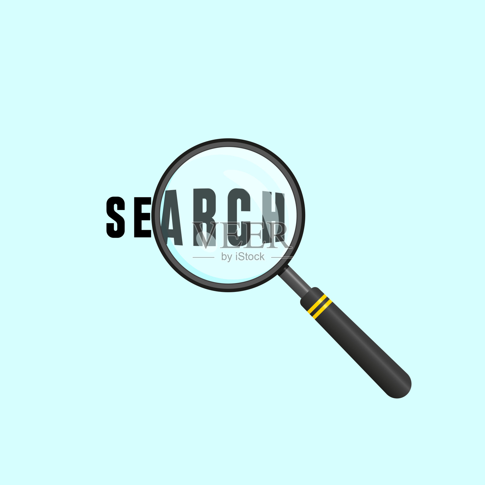 矢量放大镜在一个白色的背景与扩大铭文搜索。插画图片素材