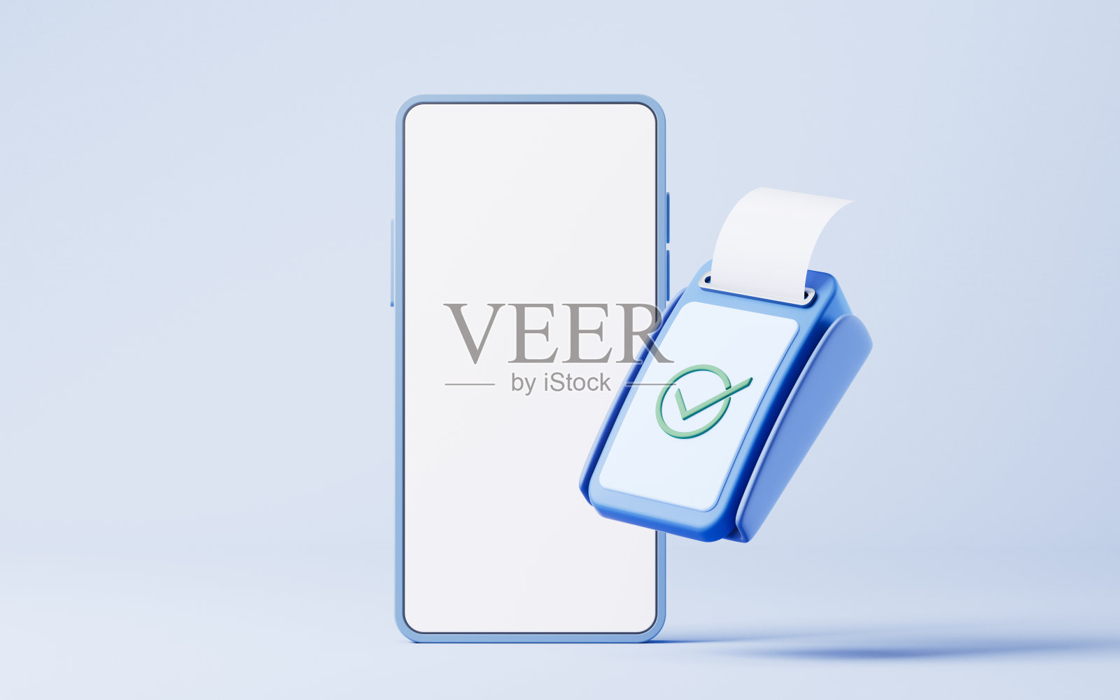 POS机和手机配合卡通风格,3d渲染。照片摄影图片