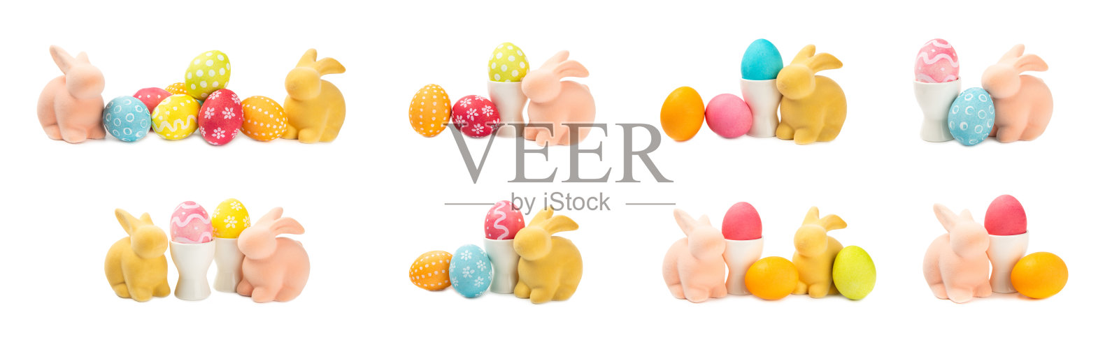 复活节彩蛋被隔离在白色背景上。复活节假期的概念。手工制作的彩色闪亮的复活节彩蛋。珍珠蛋的母亲。照片摄影图片