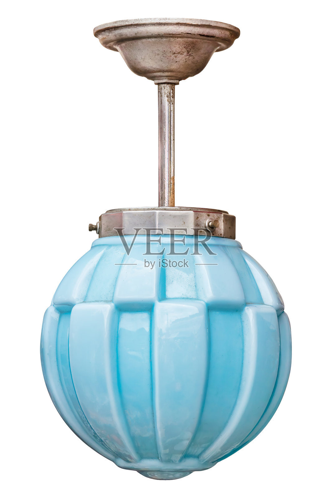 带有蓝色玻璃的复古装饰艺术灯照片摄影图片