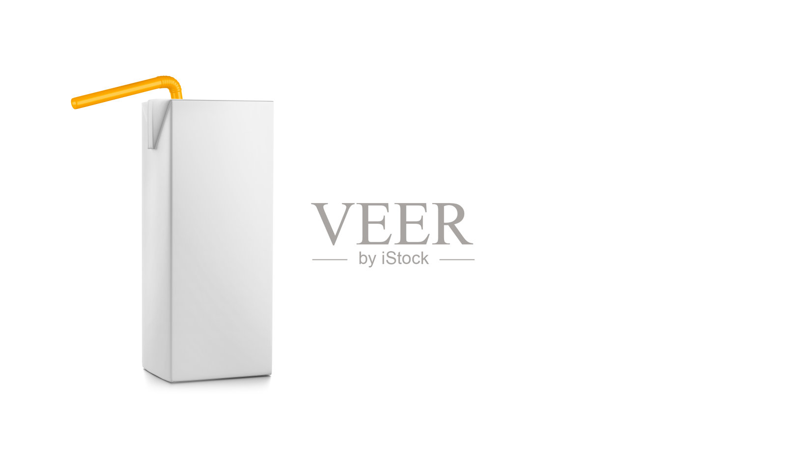 果汁盒包装与稻草模型:3D渲染孤立的背景照片摄影图片