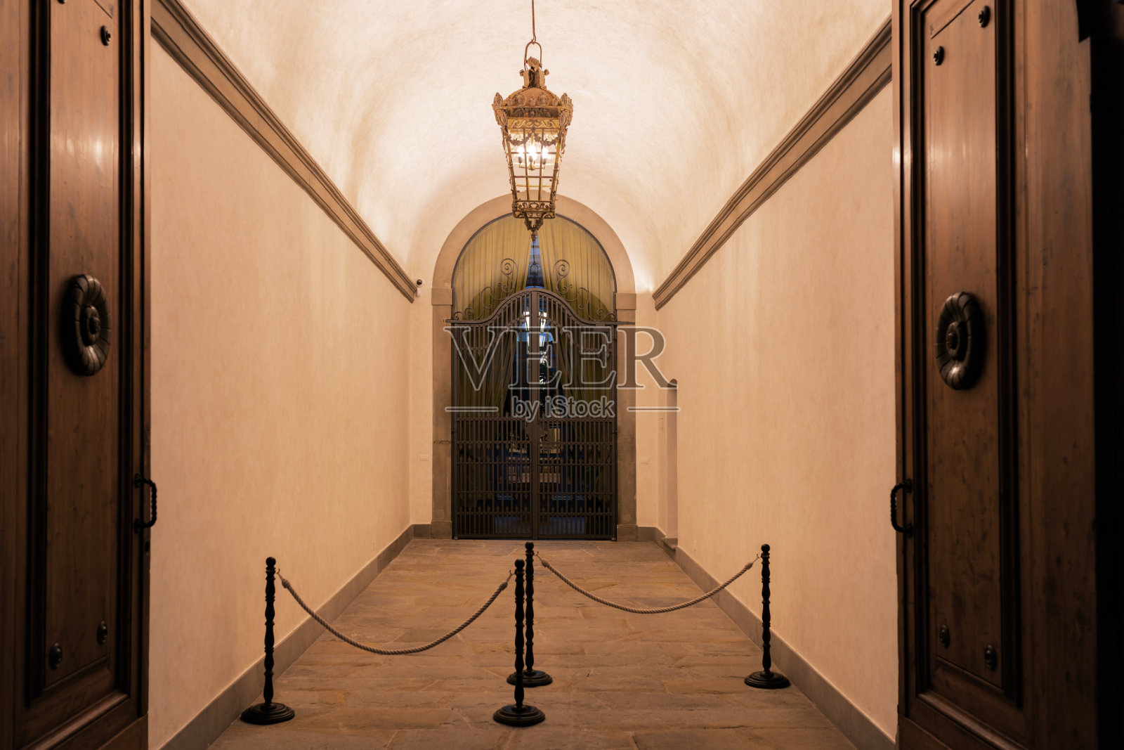 意大利北部小镇小庭院入口处美丽华丽的木门照片摄影图片