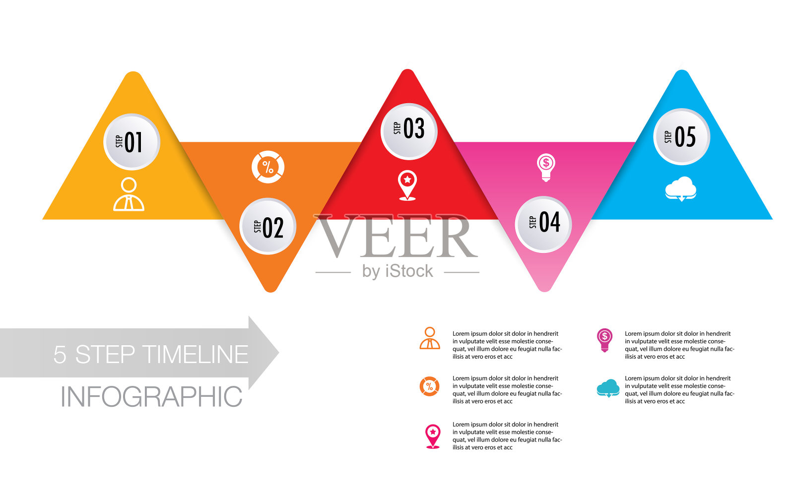 信息图模板三角形5步插画图片素材