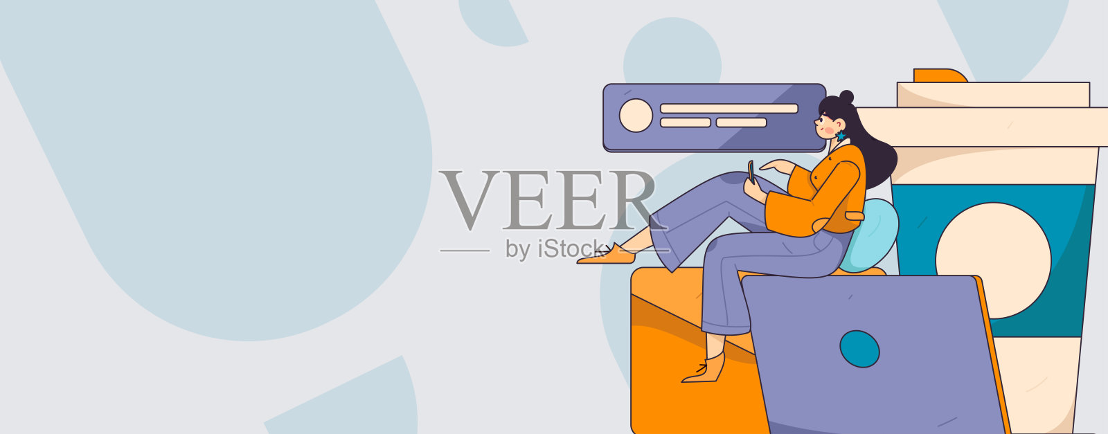 平面矢量插图的业务人员操作的工作场景插画图片素材