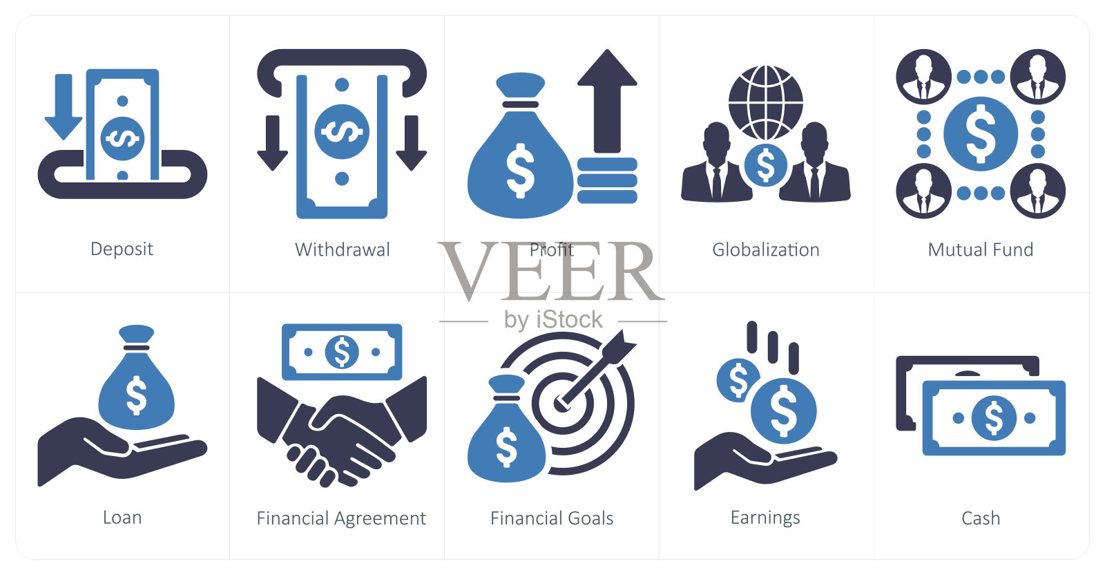 一套10个金融图标作为存款,取款,盈利插画图片素材