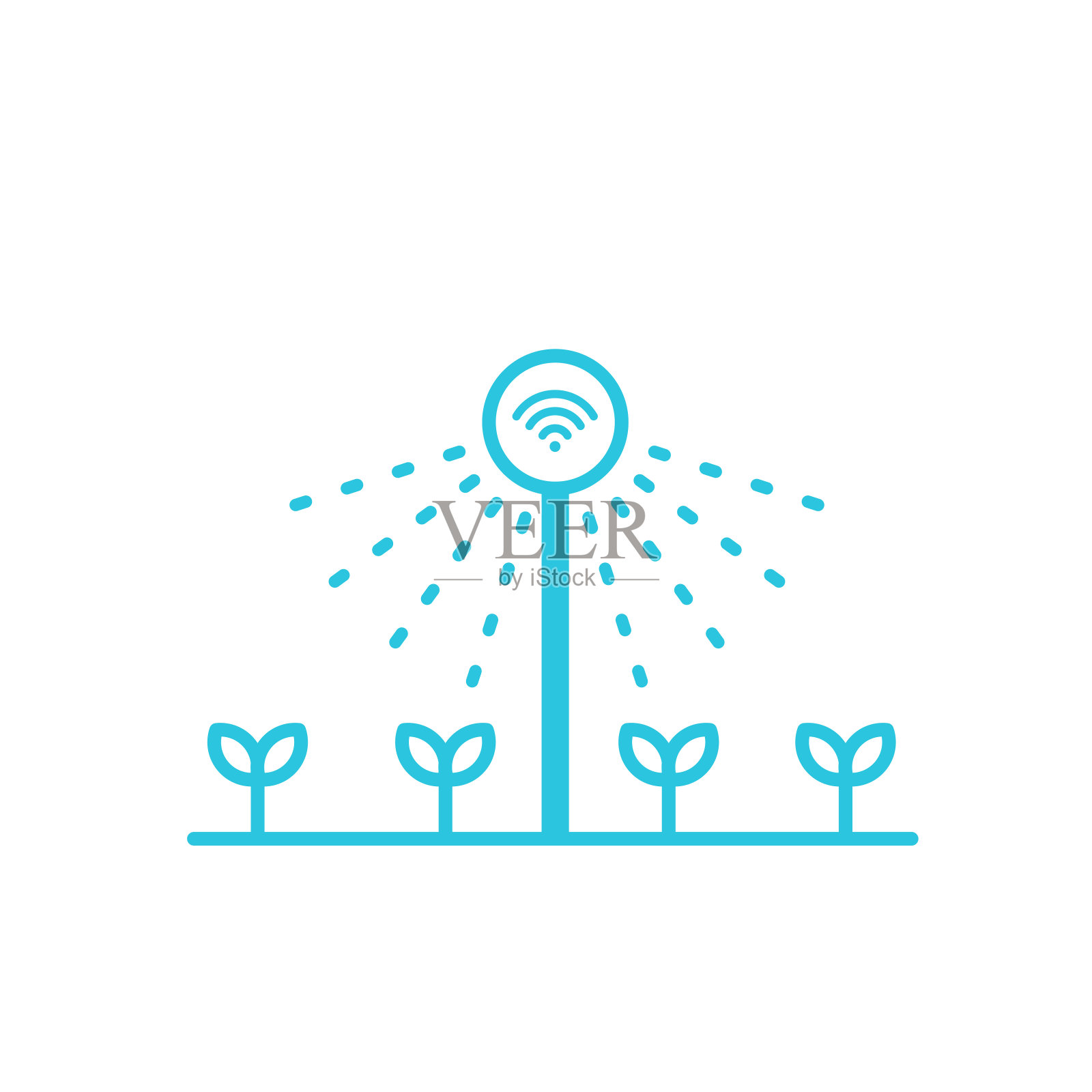 浇水智能灌溉系统图标。孤立在白色背景上。从蓝色图标集。插画图片素材