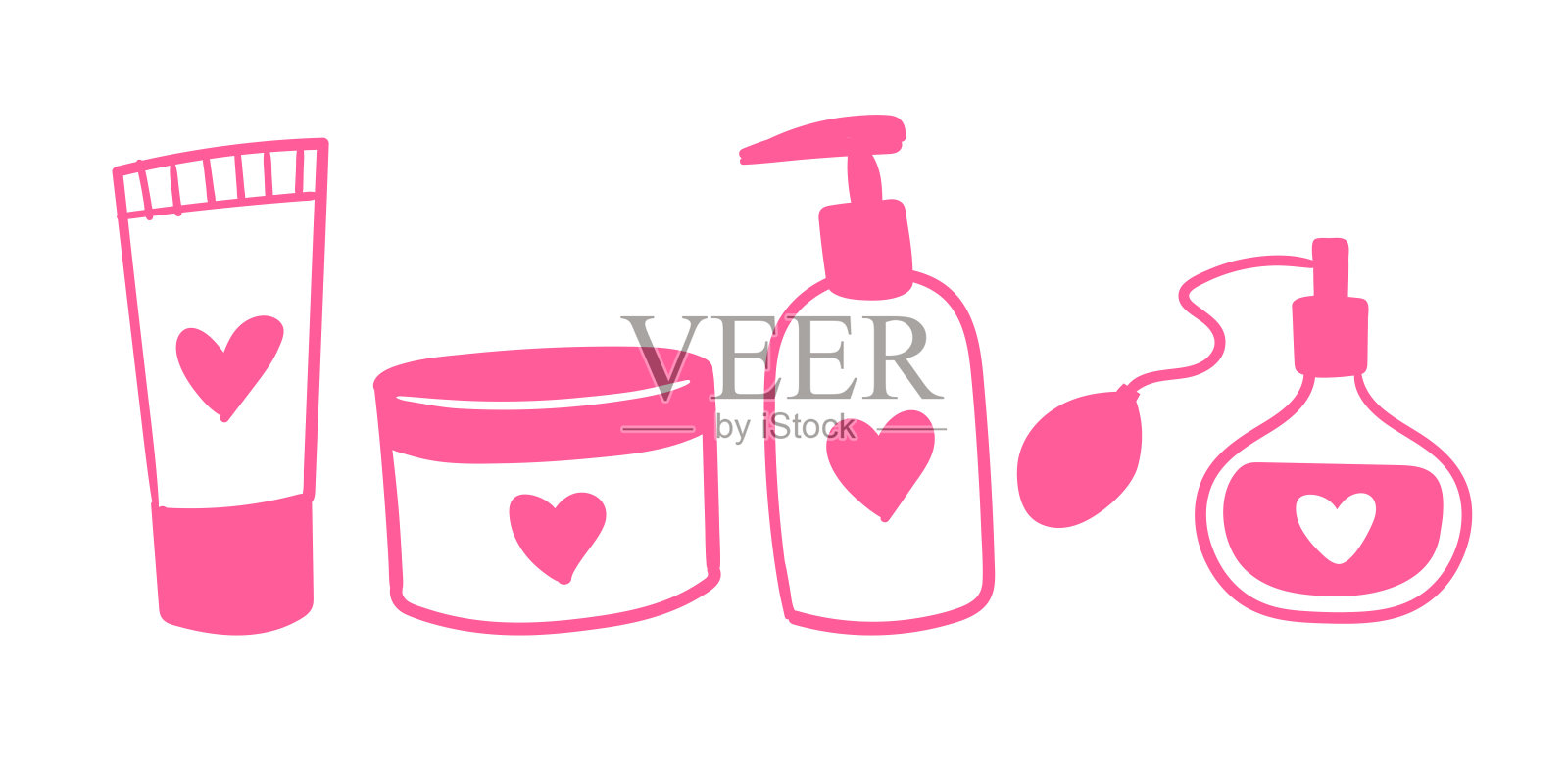用爱心装面霜和乳液插画图片素材