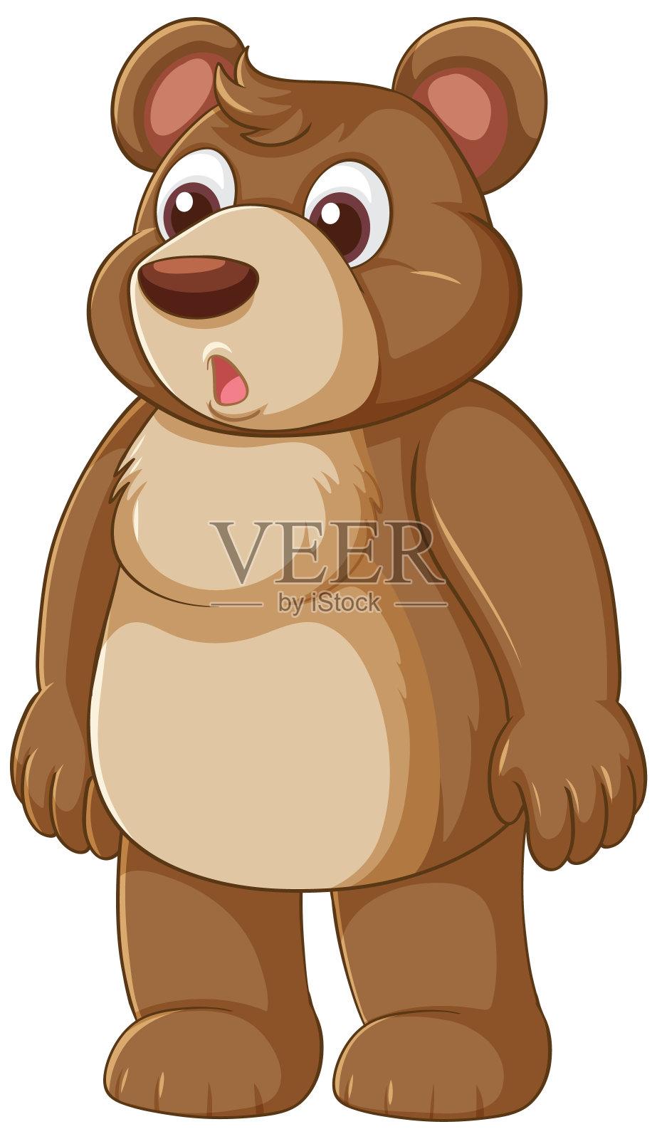 可爱的棕熊带着惊讶的表情。插画图片素材