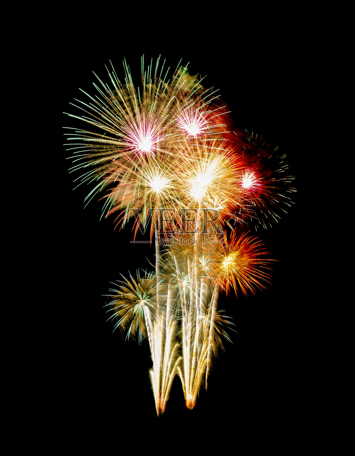 庆祝和周年纪念的黑色背景彩色新年烟花照片摄影图片