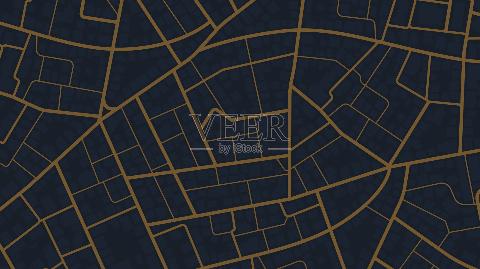 摘要黄色城市地图。城市住宅小区方案。从地图上方看。城区规划。矢量插图黑色背景插画图片素材