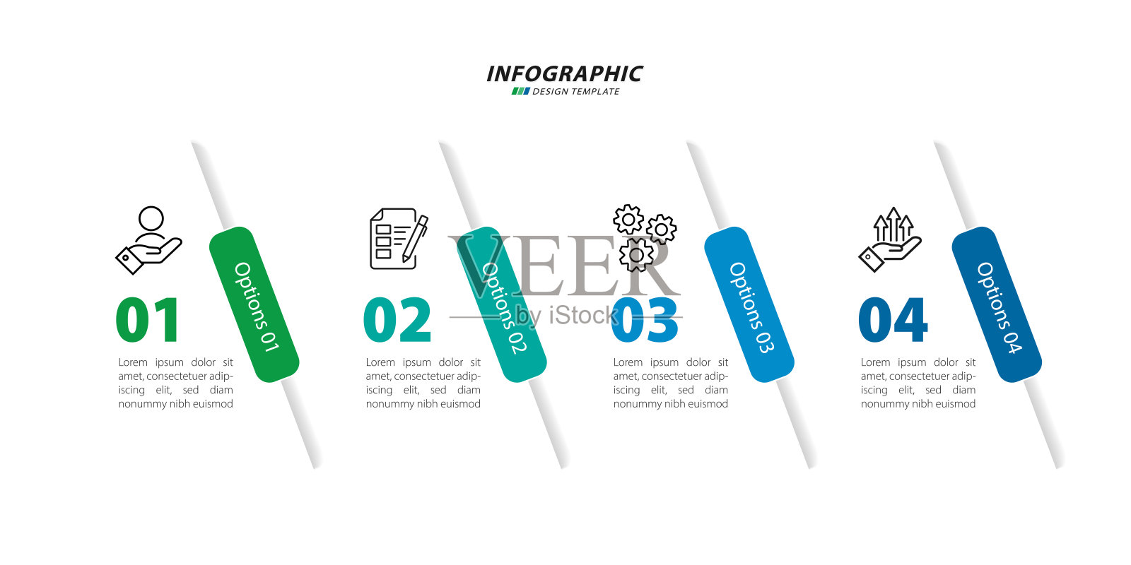 信息图表设计模板。时间轴概念与4个选项或步骤。插画图片素材