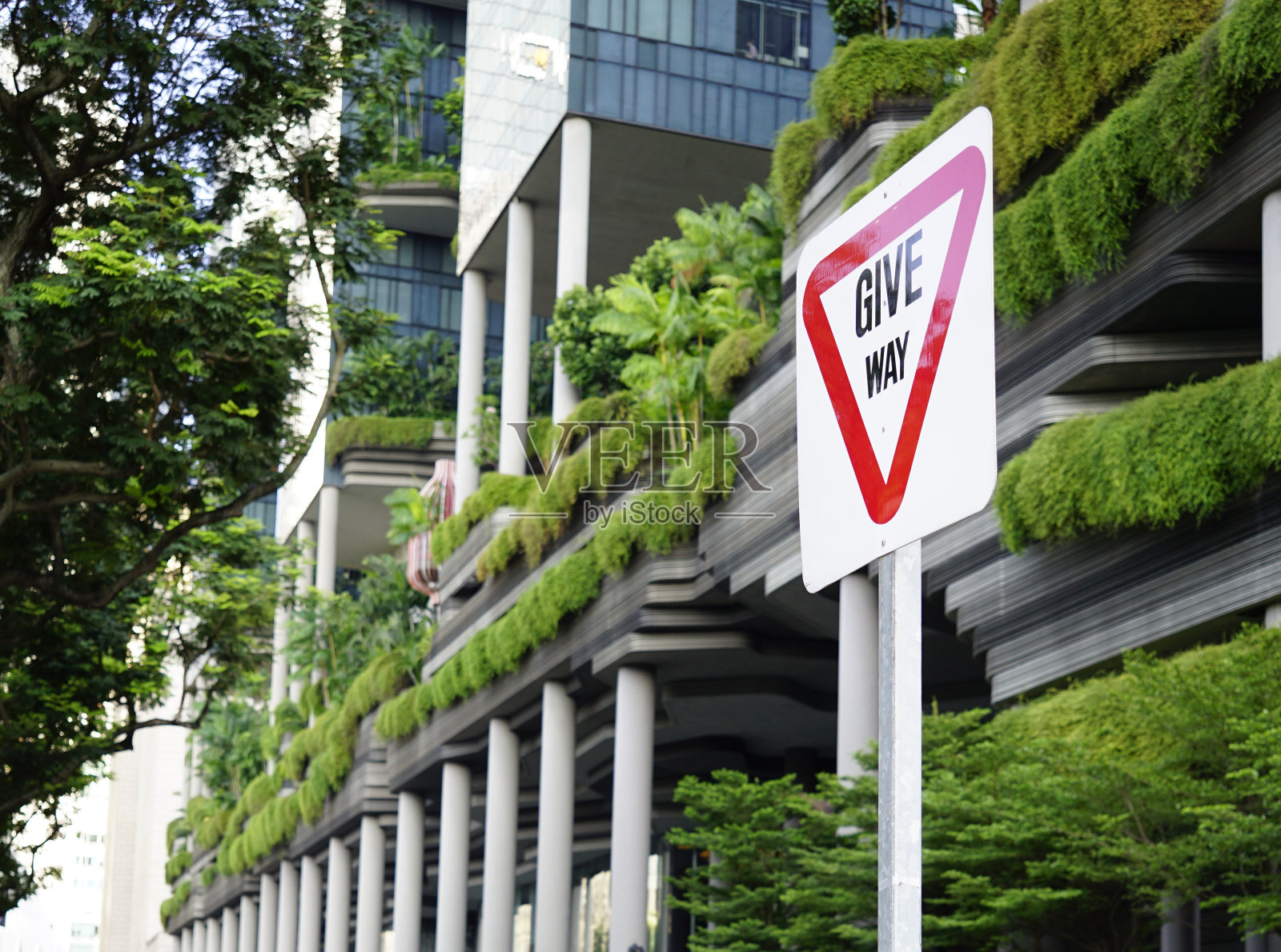 新加坡,新加坡——2022年8月10日:新加坡街道上的交通标志让行照片摄影图片