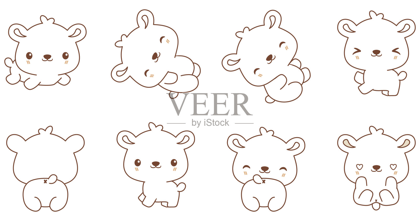 卡哇伊熊设定着色动物收集插画图片素材