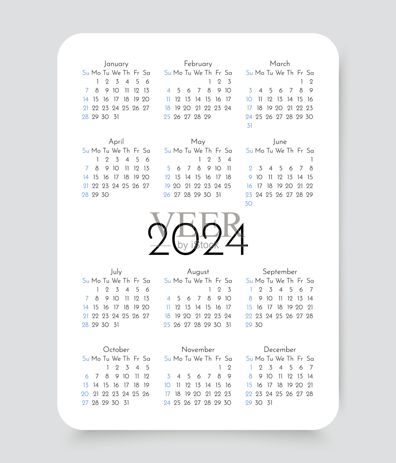 2024年日历布局。模板年度计划。矢量插图。插画图片素材