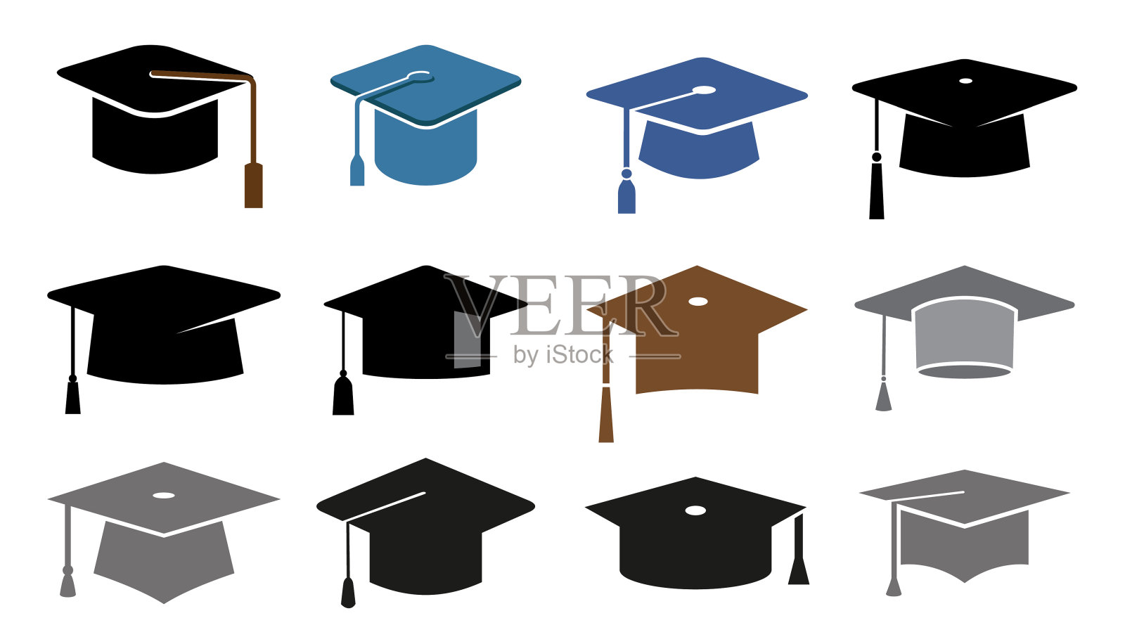 创意学校毕业帽集合标志矢量符号图标设计插图插画图片素材