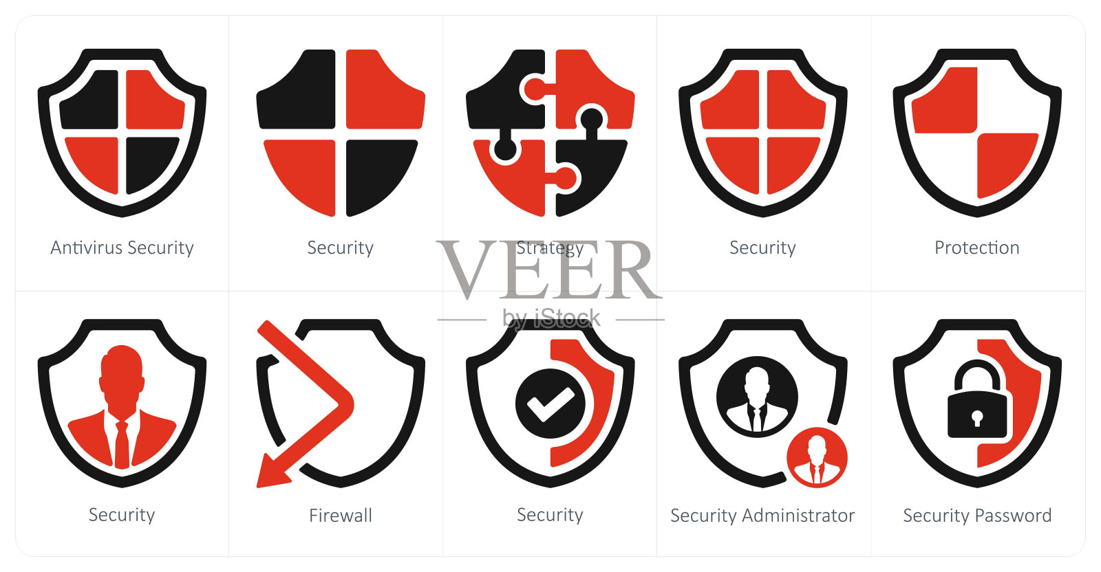 一组10个安全图标作为防病毒安全、安全、策略插画图片素材
