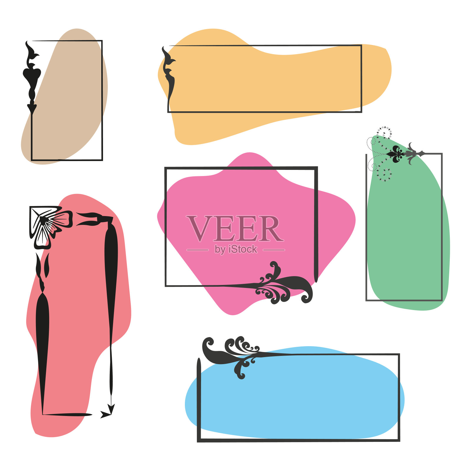 收集异想天开的框架和标签。丰富多彩的,华丽的口音定制。理想的邀请和品牌。矢量插图。每股收益10。插画图片素材