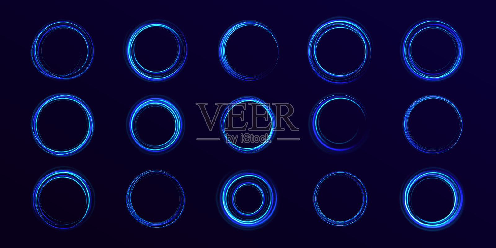 一组霓虹灯在运动中模糊的光圈。插画图片素材