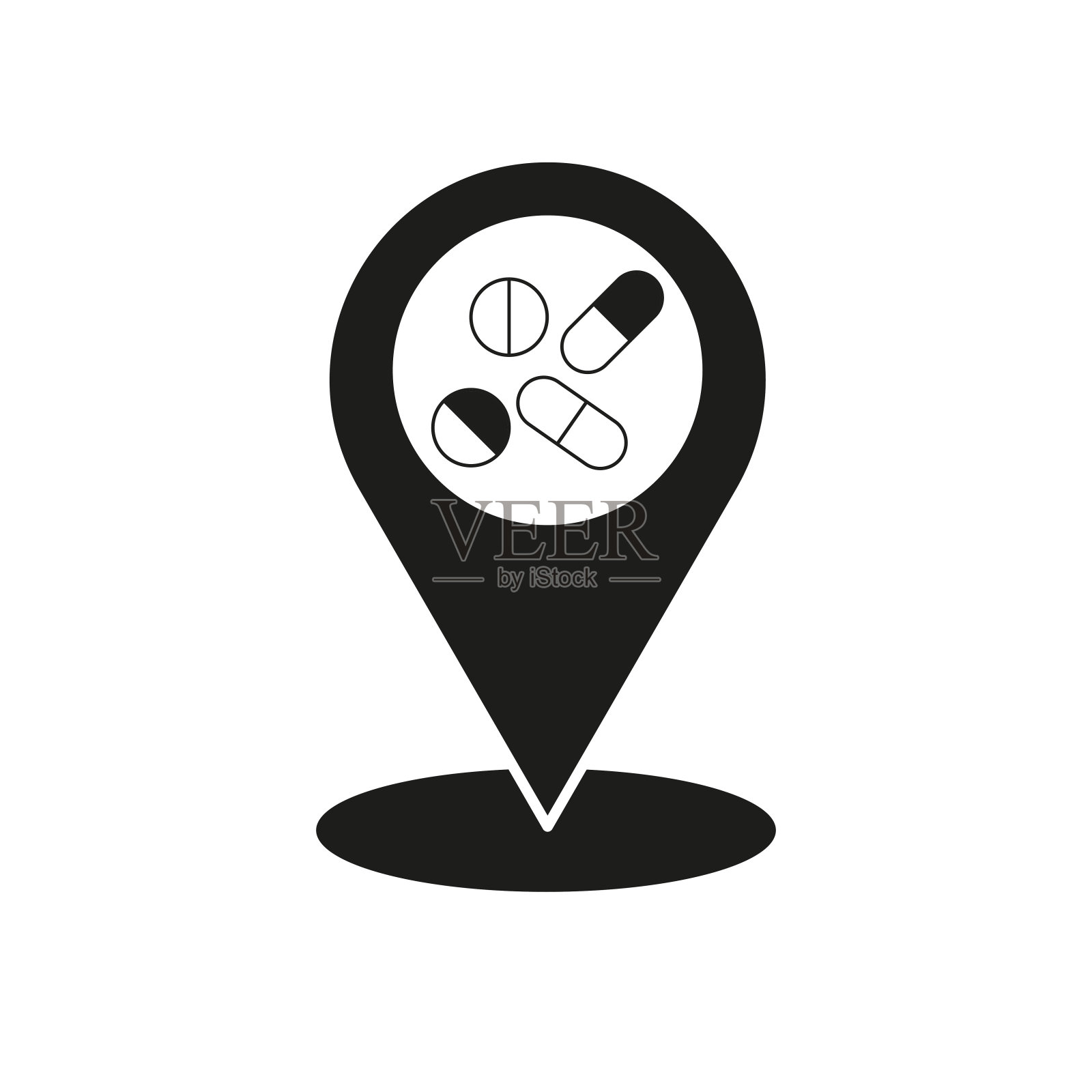 药房位置标记图标。医疗服务导航符号。插画图片素材