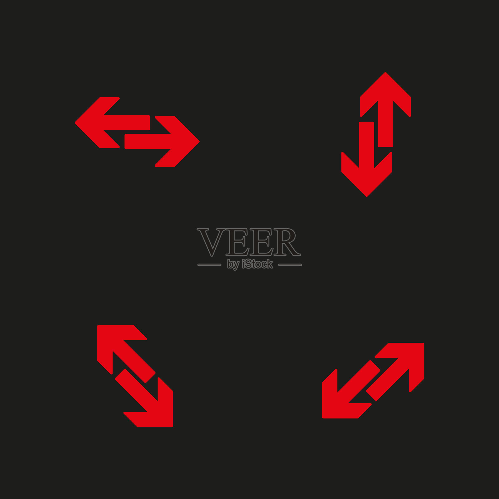 一组红色方向箭头。矢量导航符号。上,下,左,右指示器。插画图片素材