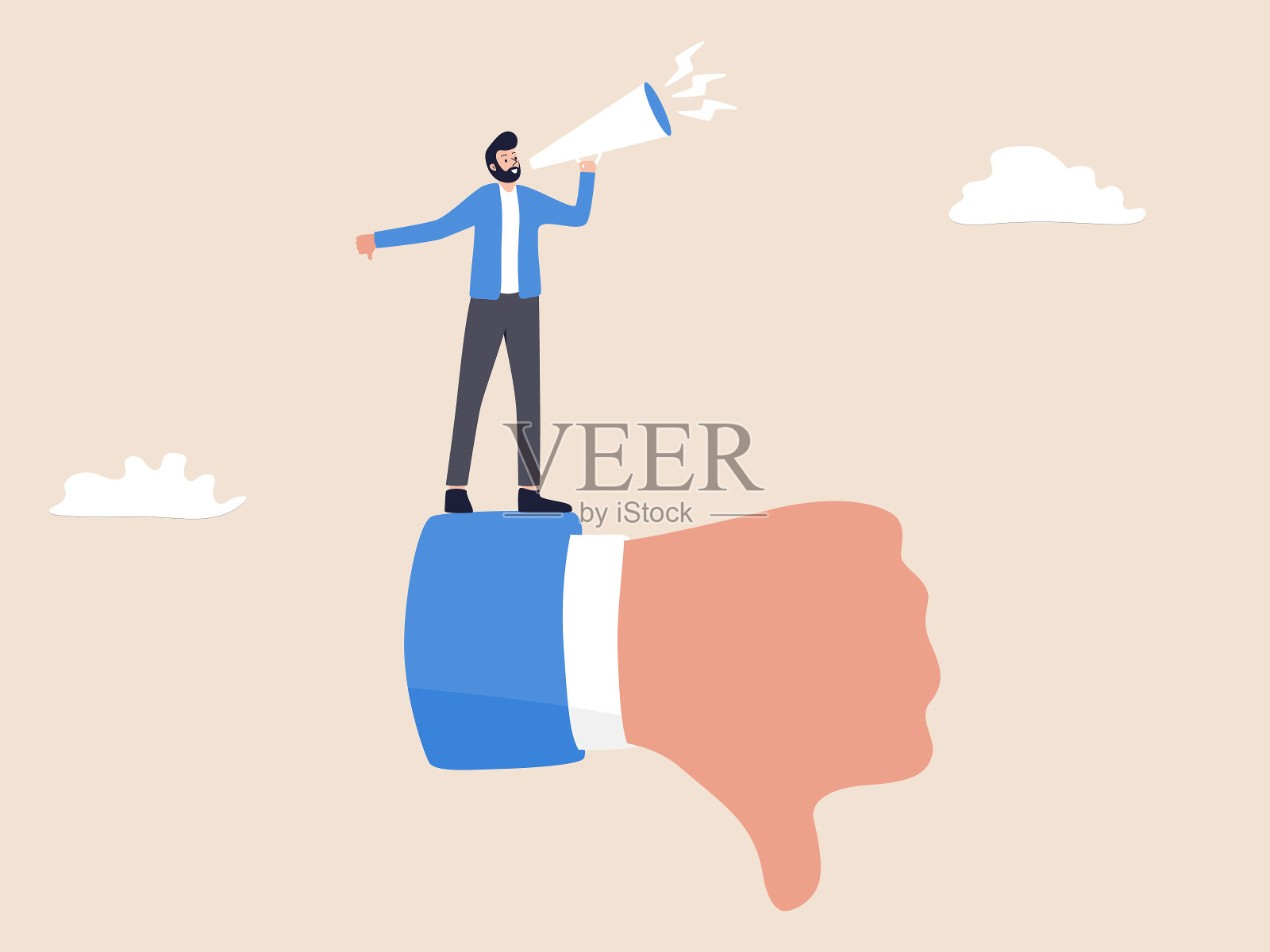 穿西装的人用扩音器做出挑衅的手势插画图片素材