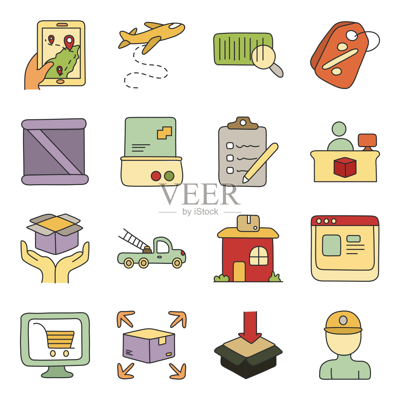 物流运输扁平图标合集插画图片素材