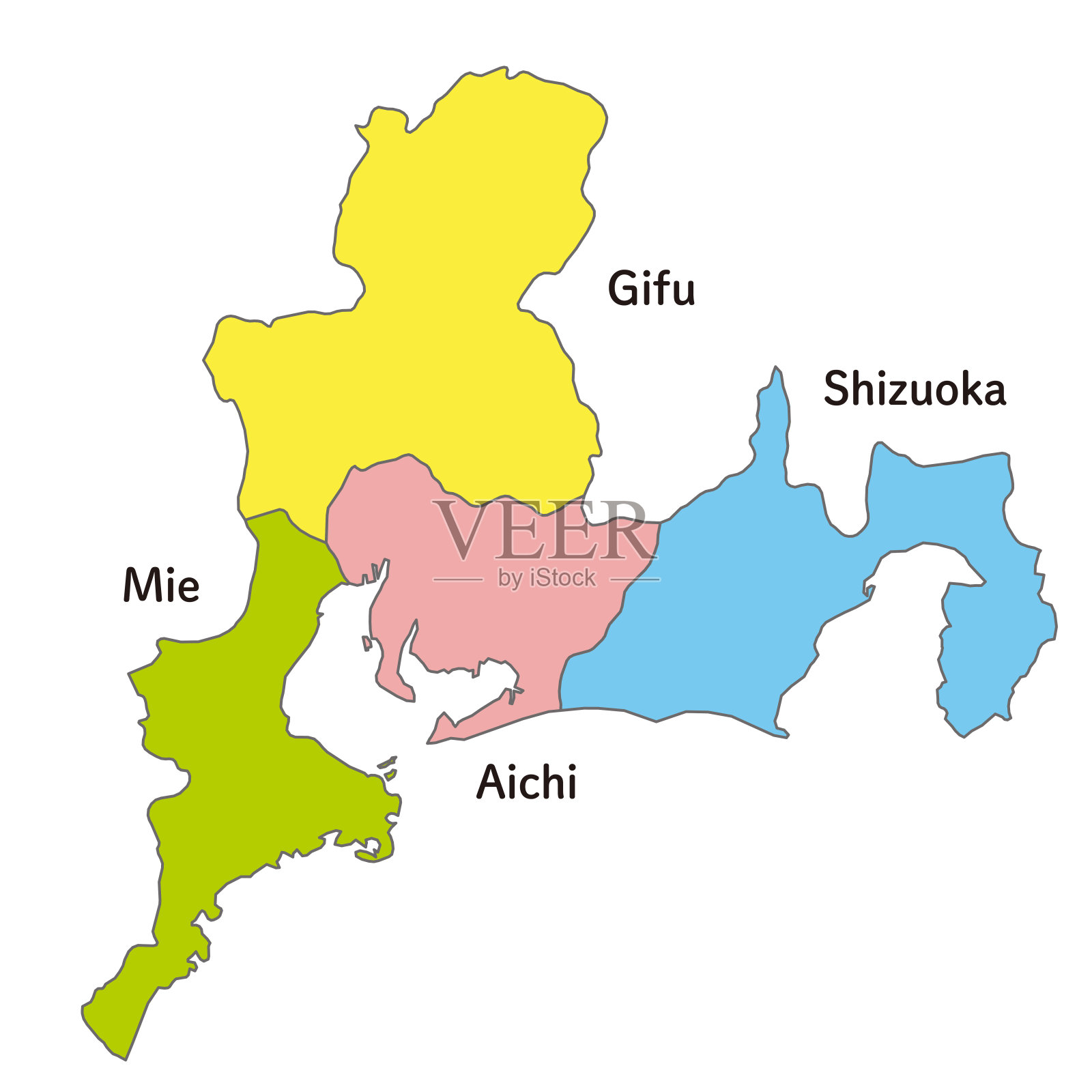 东海地区各县地图,县名英文,图标风格插画图片素材