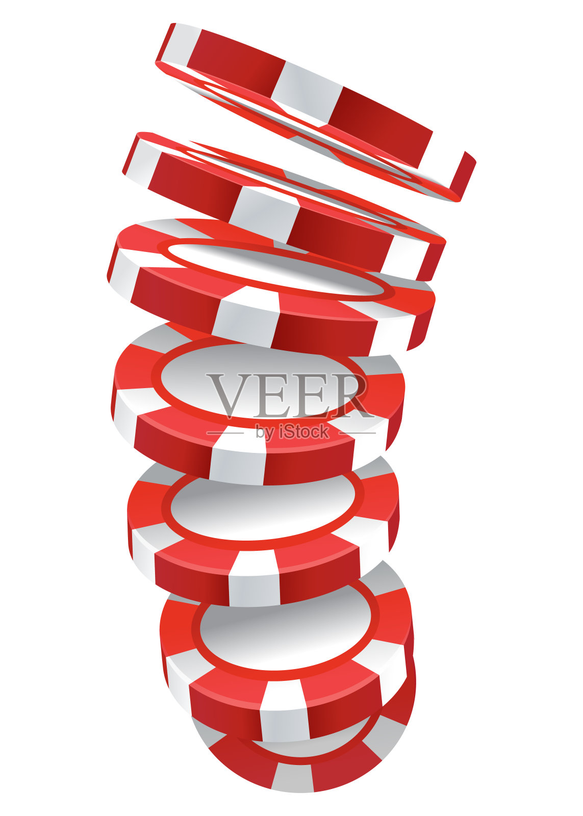 在芯片。3d芯片在不同的位置。打扑克用的筹码。矢量图插画图片素材