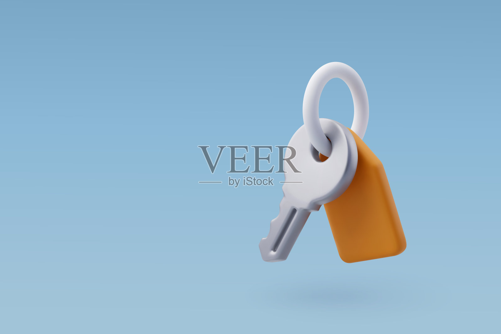 三维矢量钥匙与钥匙链,安全,酒店客房服务横幅,酒店预订概念。插画图片素材