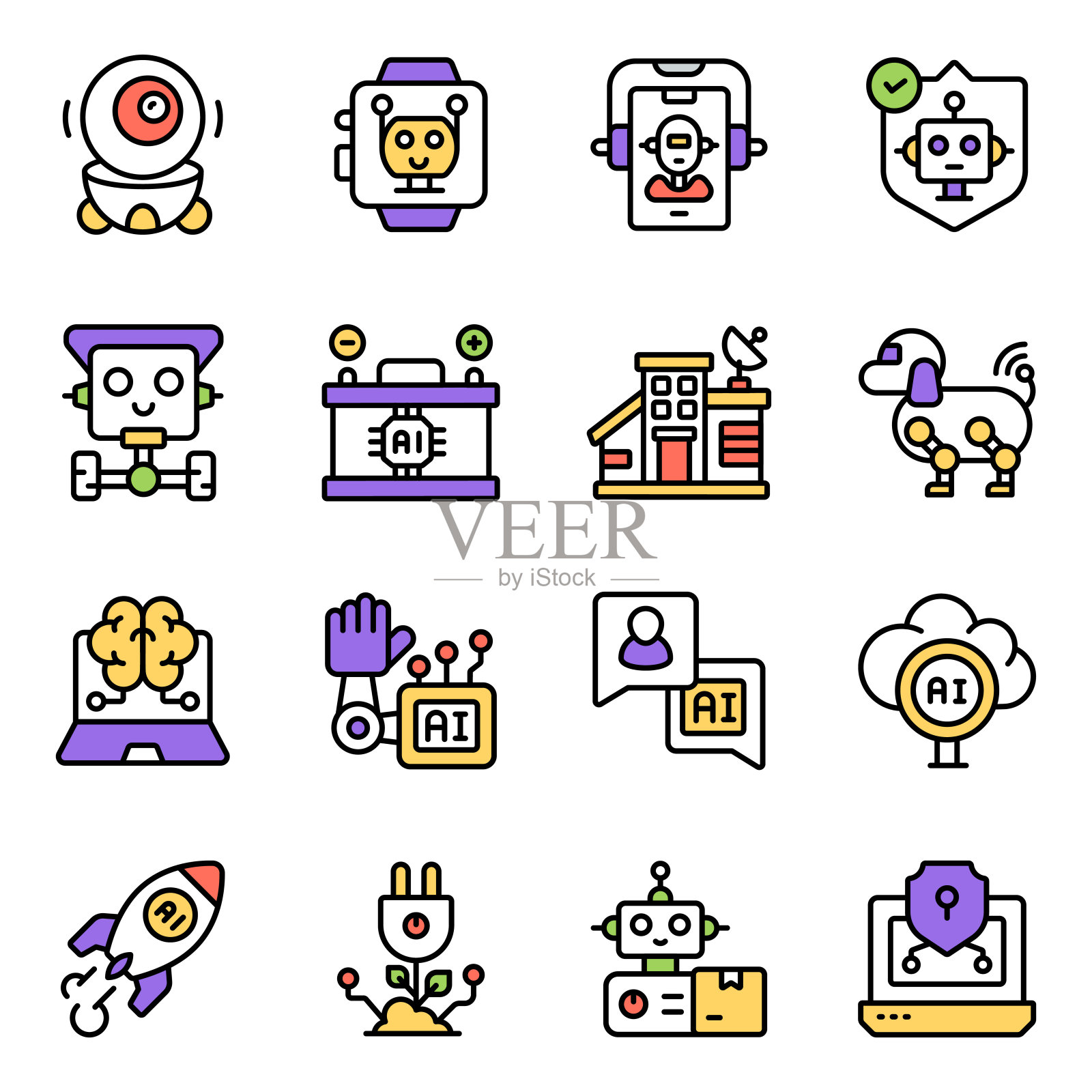 未来科技扁平风格图标合集插画图片素材