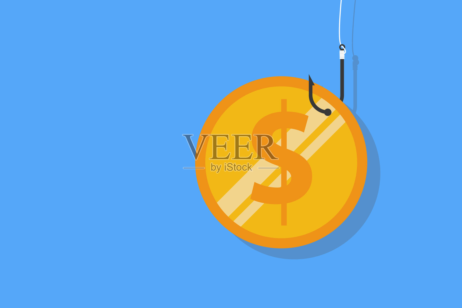 硬币在钩子上。鱼钩。金钱陷阱概念。插画图片素材