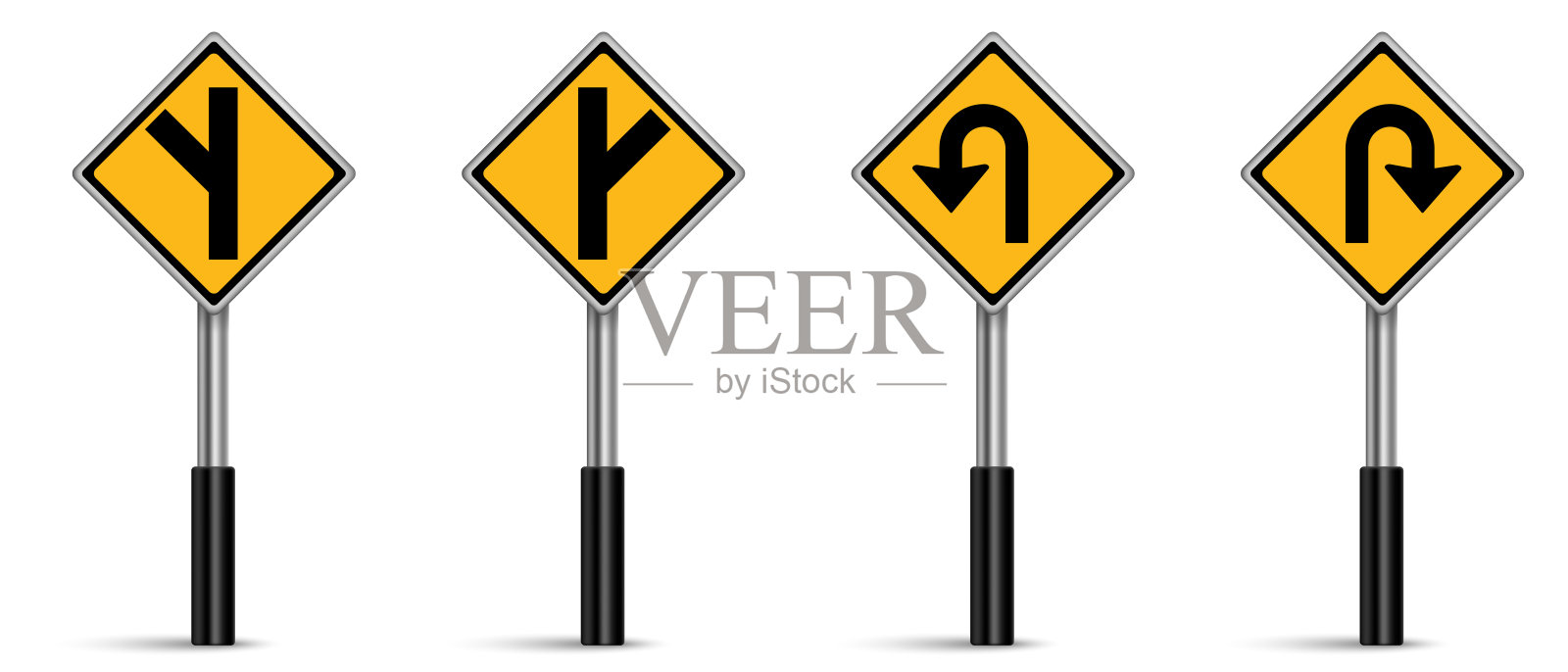 一组警告交通标志矢量,道路标志在白色背景上插画图片素材