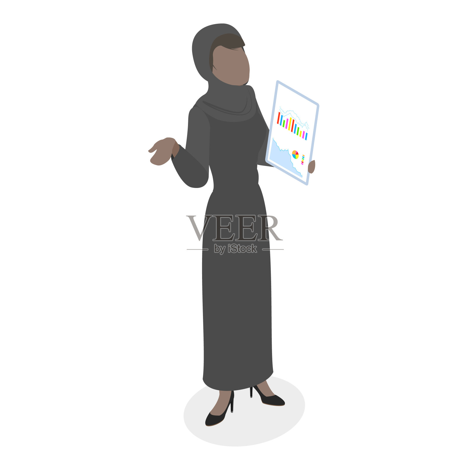 2.5D扁平风格的阿拉伯女商人矢量素材(项目4)插画图片素材