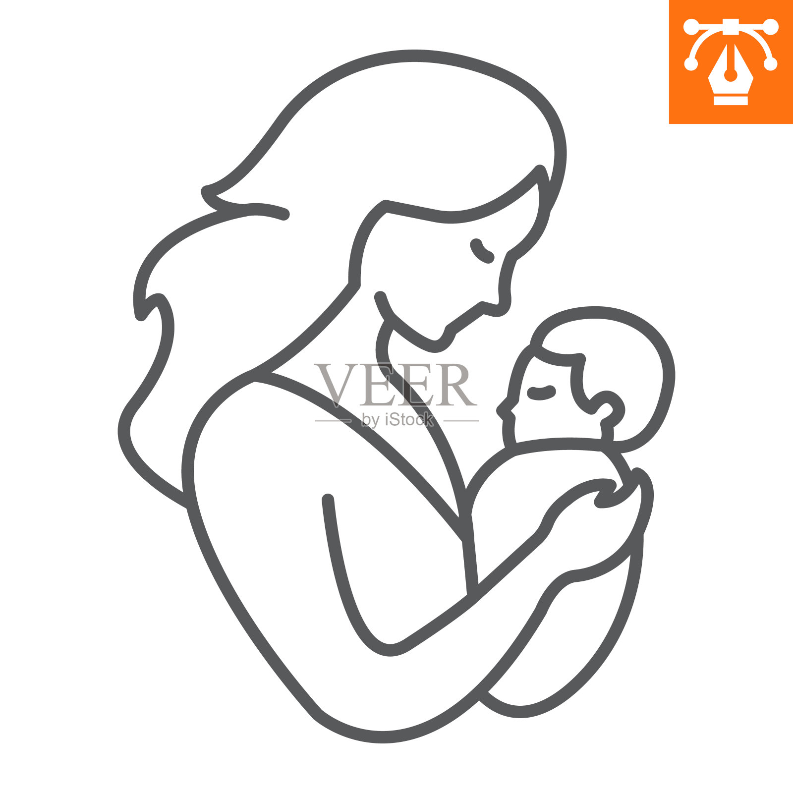 母亲抱着她的婴儿线图标插画图片素材