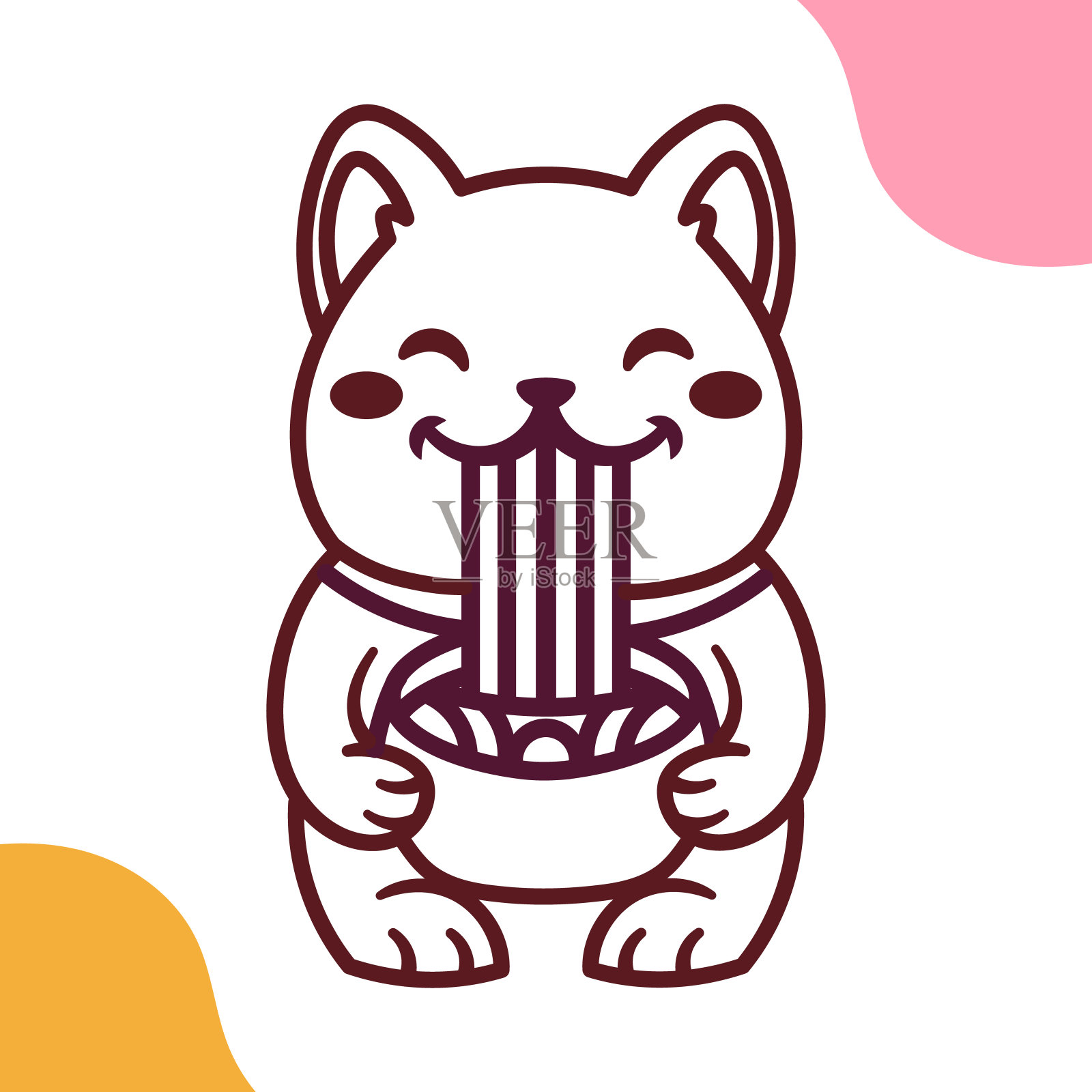 剪贴画,图标,卡通吉祥物,着色书与猫和拉面插画图片素材